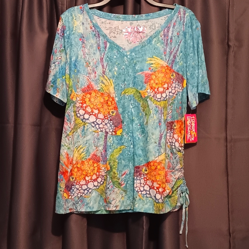 Nwt Leoma Lovegrove New Fish fishy tropical shirt Large